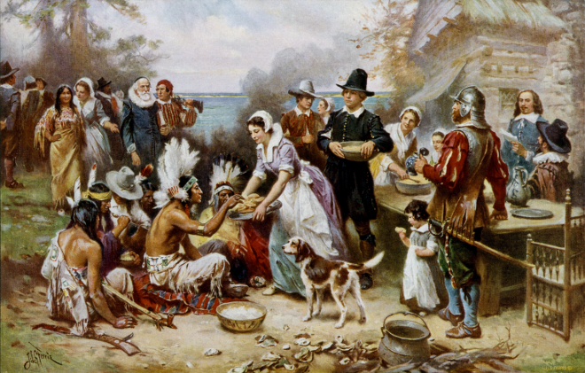 The First Thanksgiving 1621, oil on canvas by Jean Leon Gerome Ferris